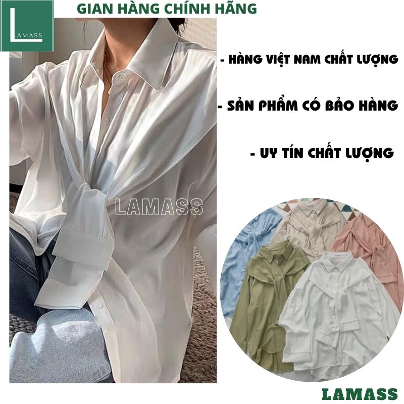 Áo sơ mi nữ buộc nơ cổ -áo sơ mi nhiều mầu kiểu dáng hàn quốc ,áo kiểu nữ lụa , áo công sở -LAMASS
