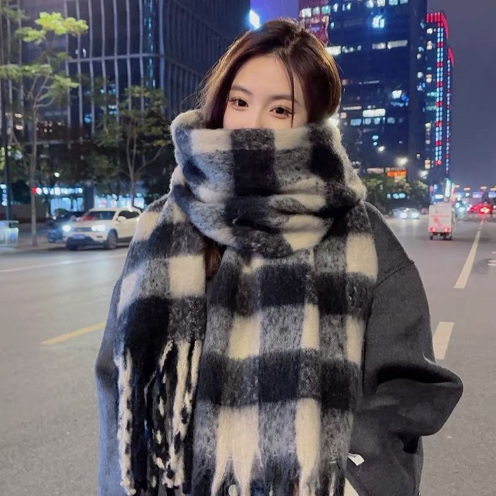 GGFG Khăn choàng Cashmere Khăn Quàng Cổ Kẻ Sọc Dày Khăn Len Khăn quàng cổ ấm áp Cổ điển Khăn choàng dài Khăn quàng cổ Cashmere Nữ/Nam