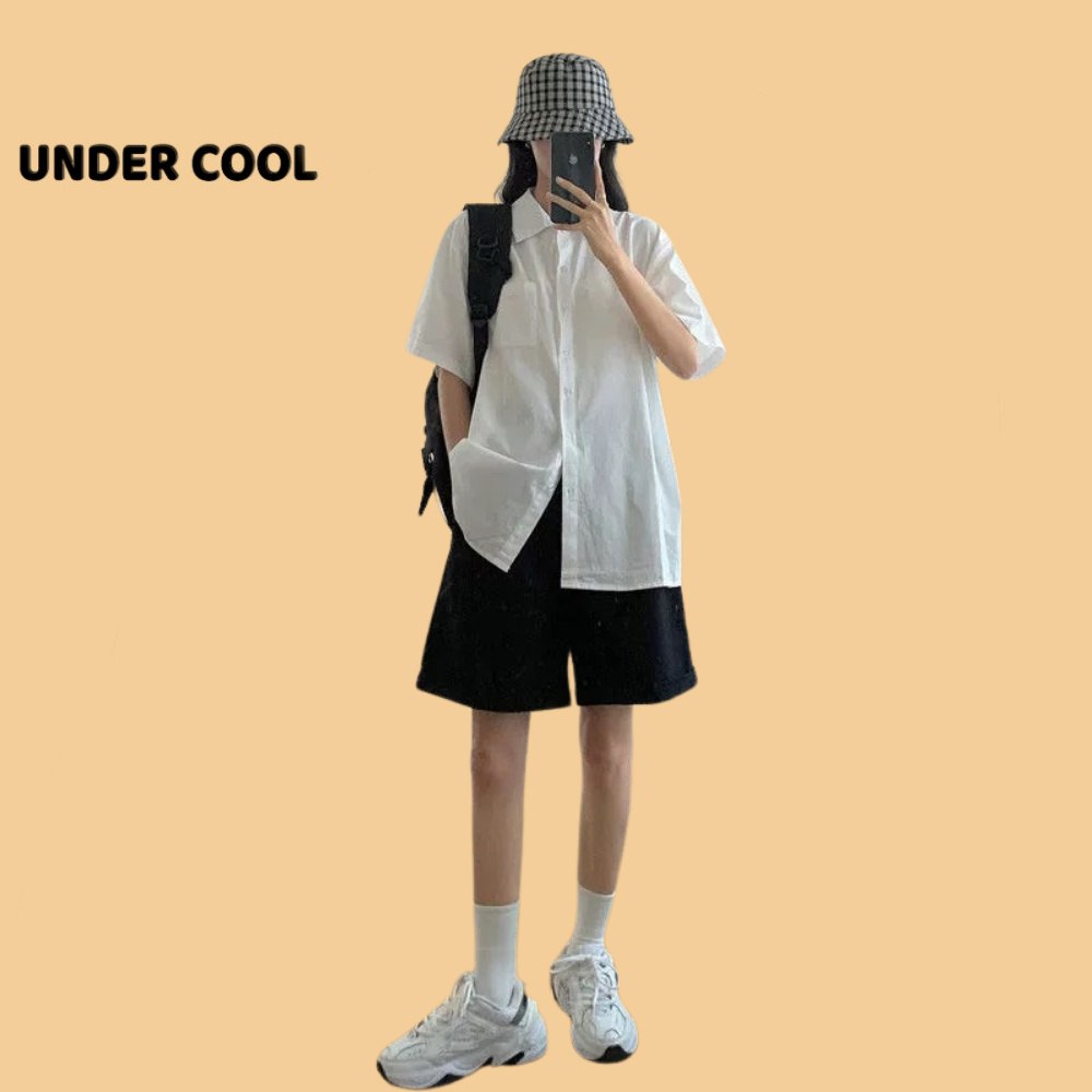 Áo Sơ Mi Nữ Cộc Tay Form Rộng UNDERCOOL Cúc Xẻ Tà