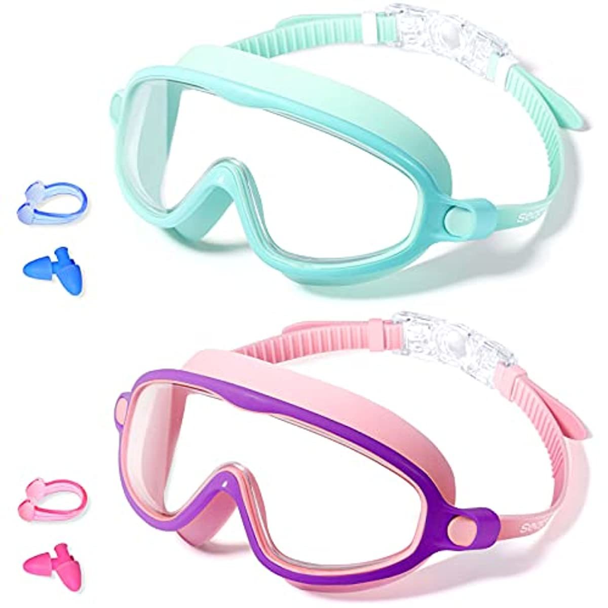 Kids Swim Goggles 2-Pack Wide Vision Swimming Goggles for Children Toddler 