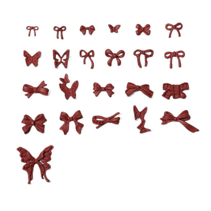 5PCS French Wine Red Ribbon Mini Jelly Bow Resin Nail Art Rhinestones Decorations Manicure Vintage Charms Accessories Salon DIY Yao Store. 