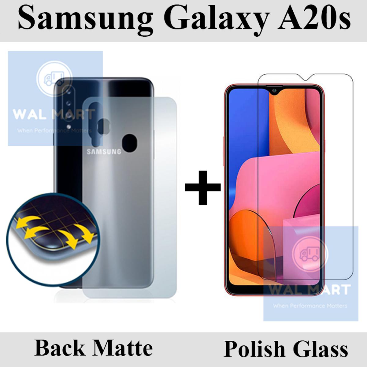 Samsung Galaxy A20s Tempered Glass Screen Protector Polish Glass + Back Matte Protector Soft Skin Sheet Soft Film Protection For Samsung Galaxy A20s. 