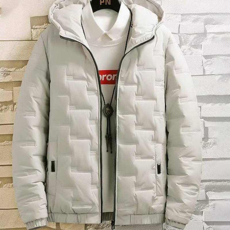KYUSHUAD Men's black hooded thickened warm down jacket Solid color zippered casual cotton jacket