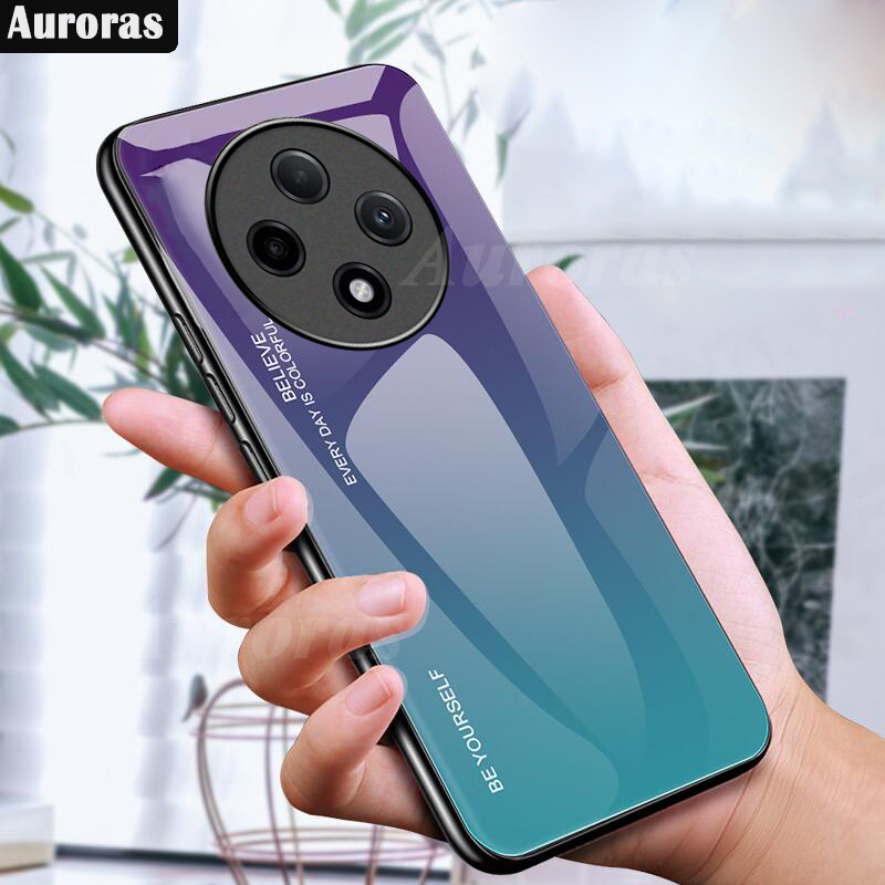 For OPPO Reno 12 F Phone Case Gradient 9H Tempered Glass Protector Colorful Soft Edge for OPPO Reno 12F Cover Casing HP