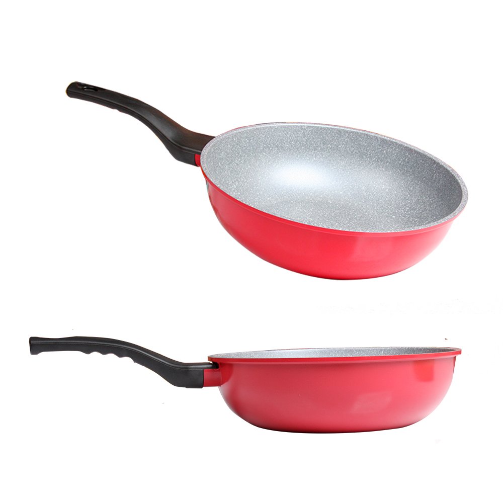 {Genuine} cheap open-28 cm deep Korean technology ecoramic ceramic non-stick pan Red