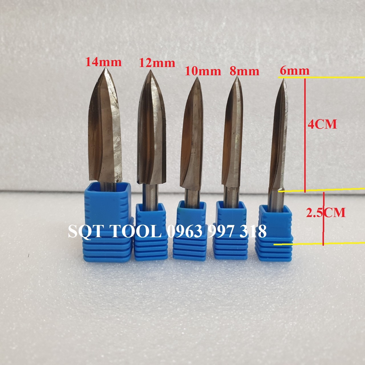 Mũi phay phá gỗ 3 cạnh lưỡi cắt phá dài - mũi chạm trổ điêu khắc gỗ cán 6mm đầu 6/8/10/12mm