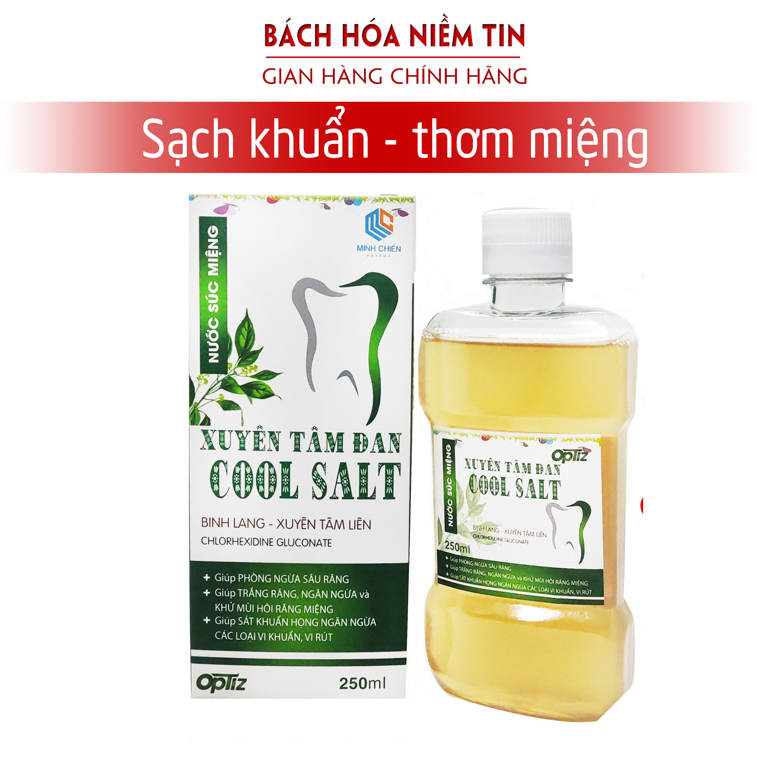 Nước súc miệng thảo dược XUYÊN TÂM ĐAN - chiết xuất Xuyên tâm liên, cam thảo, binh lang giúp ngăn ngừa sâu răng, sạch răng miệng, khử mùi hôi, làm trắng răng hiệu quả - Chai 250ml