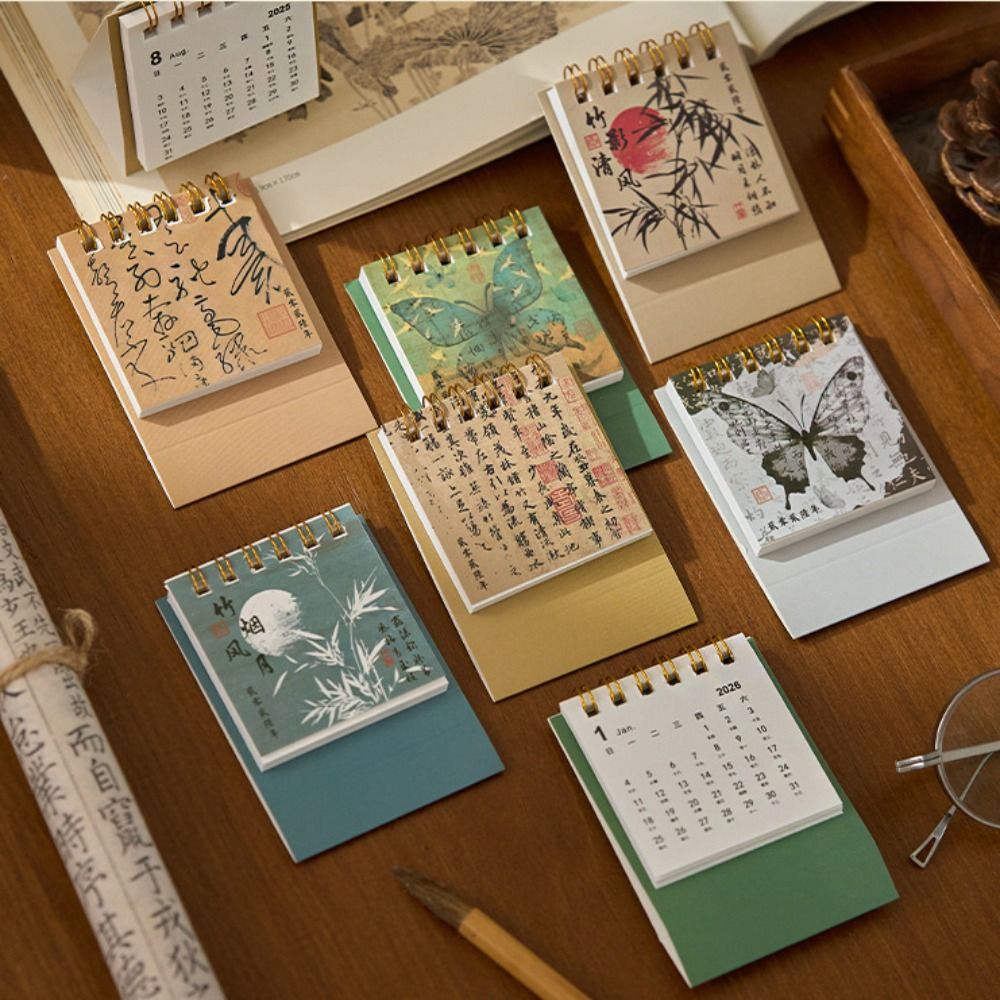 Portable Month Date Display 2026 Mini Desk Calendar Ink Wash Painting ...