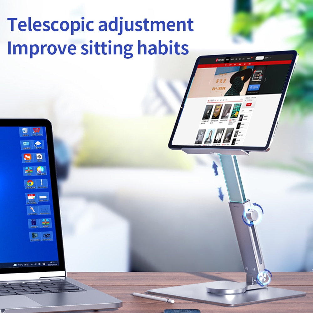 Tablet Stand Desk Riser 360 Rotation Multi-Angle Height Adjustable Foldable Holder Dock For Suitable For Xiaomi Ipad Tablet Laptop