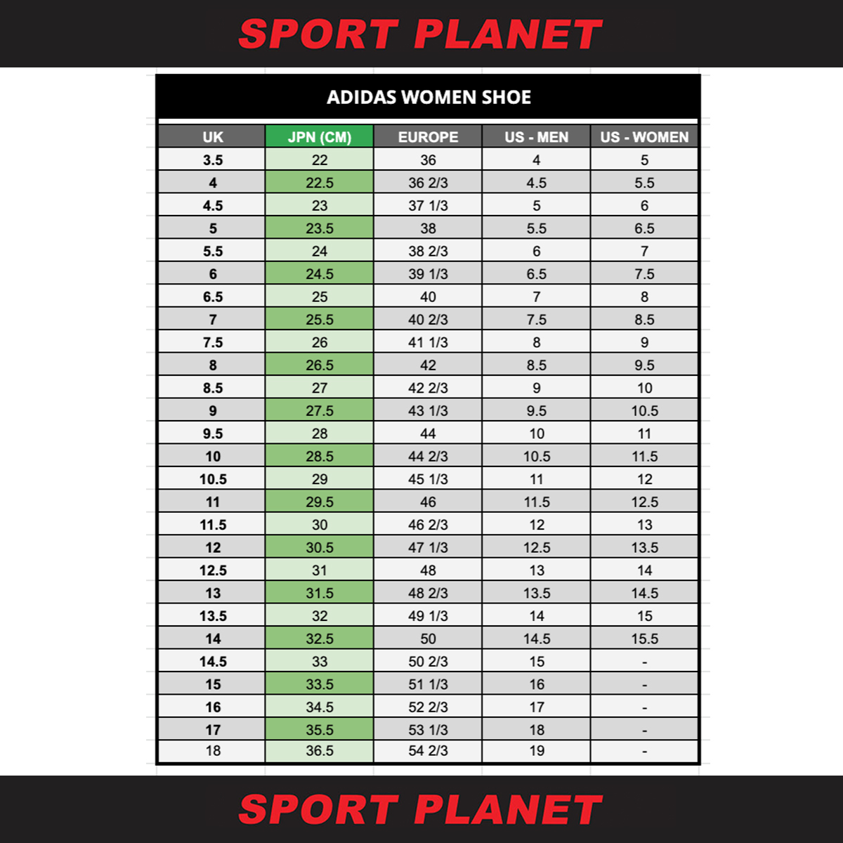 Adidas Women's Size Chart Conversion Shoes Adidas Womens To