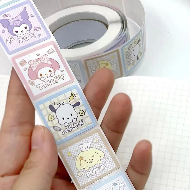 500Pcs/roll Sanrio Sticker Kawaii Kuromi Hello Kitty P Cinnamoroll ...