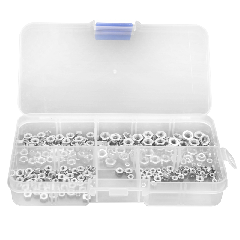 250 pcs/set m1.6 m2 m2.5 m3 m4 carbon steel hex nut assortment kit hexagon nuts metric thread assortment kit