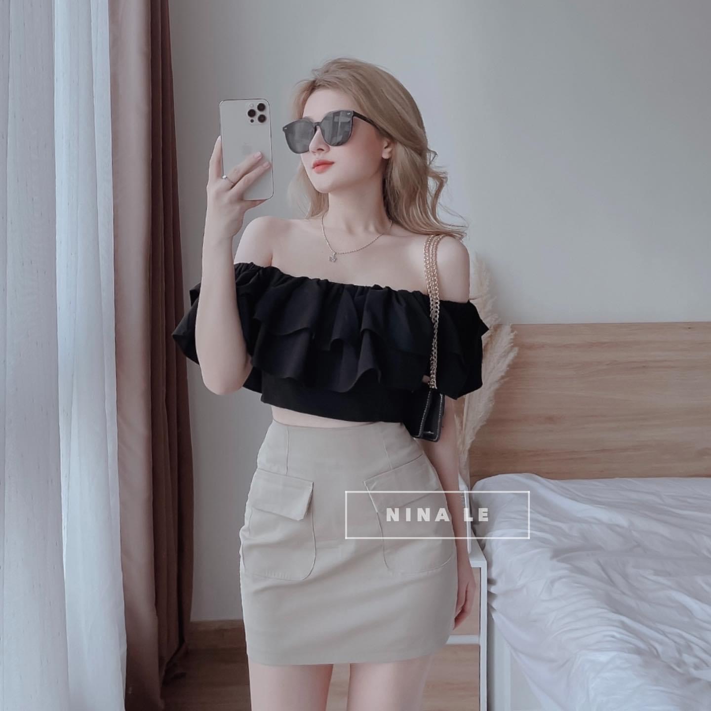 Áo Trễ Vai Croptop Tay Ngắn PINKSTORE29 A5376
