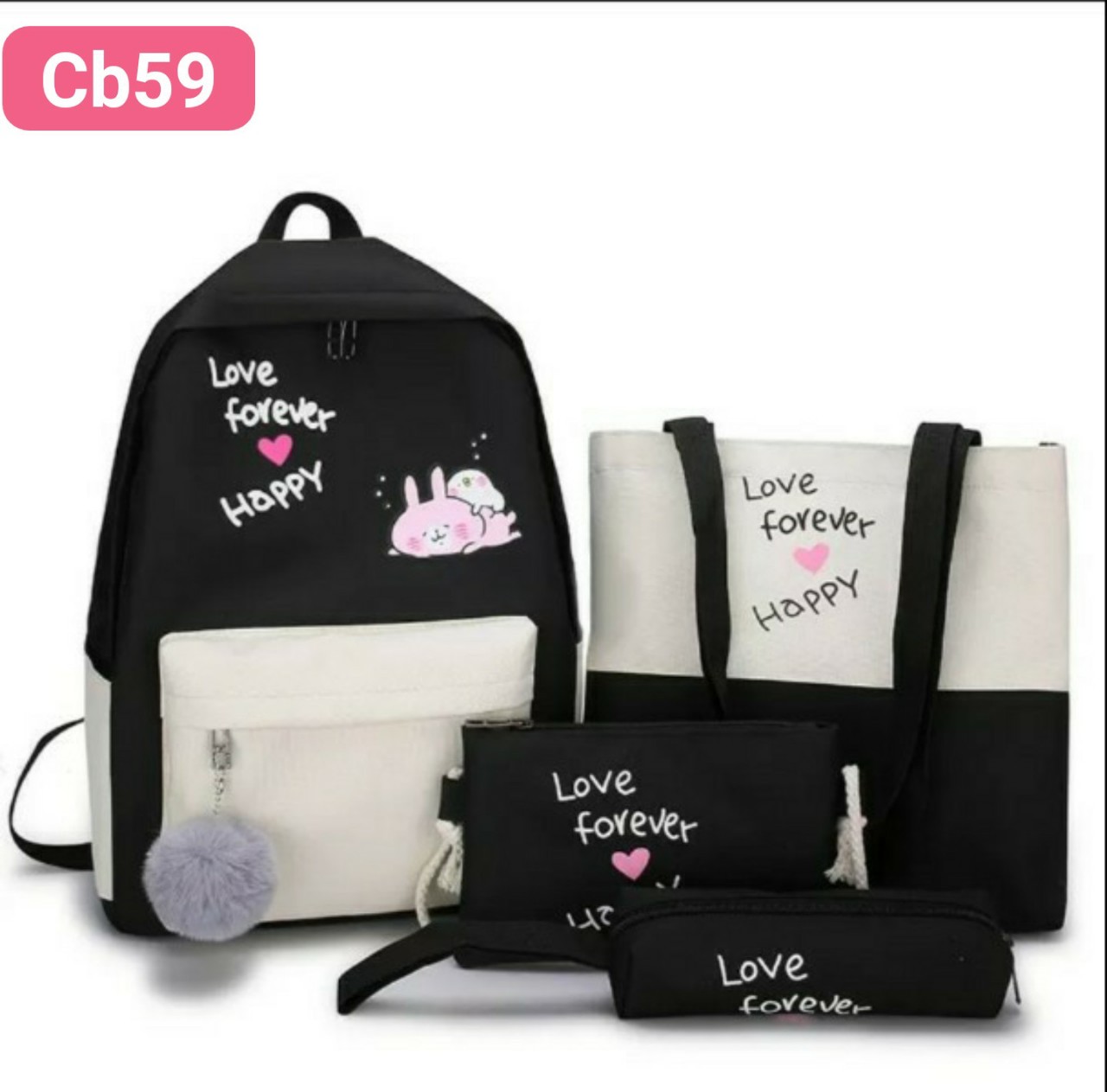combo balo 4 món hai chú thỏ dễ thương cb59