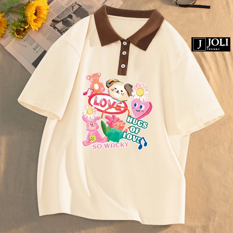 Áo polo nữ, polo unisex by joli mã pl hugs of love form rộng tay lỡ cho nam nữ