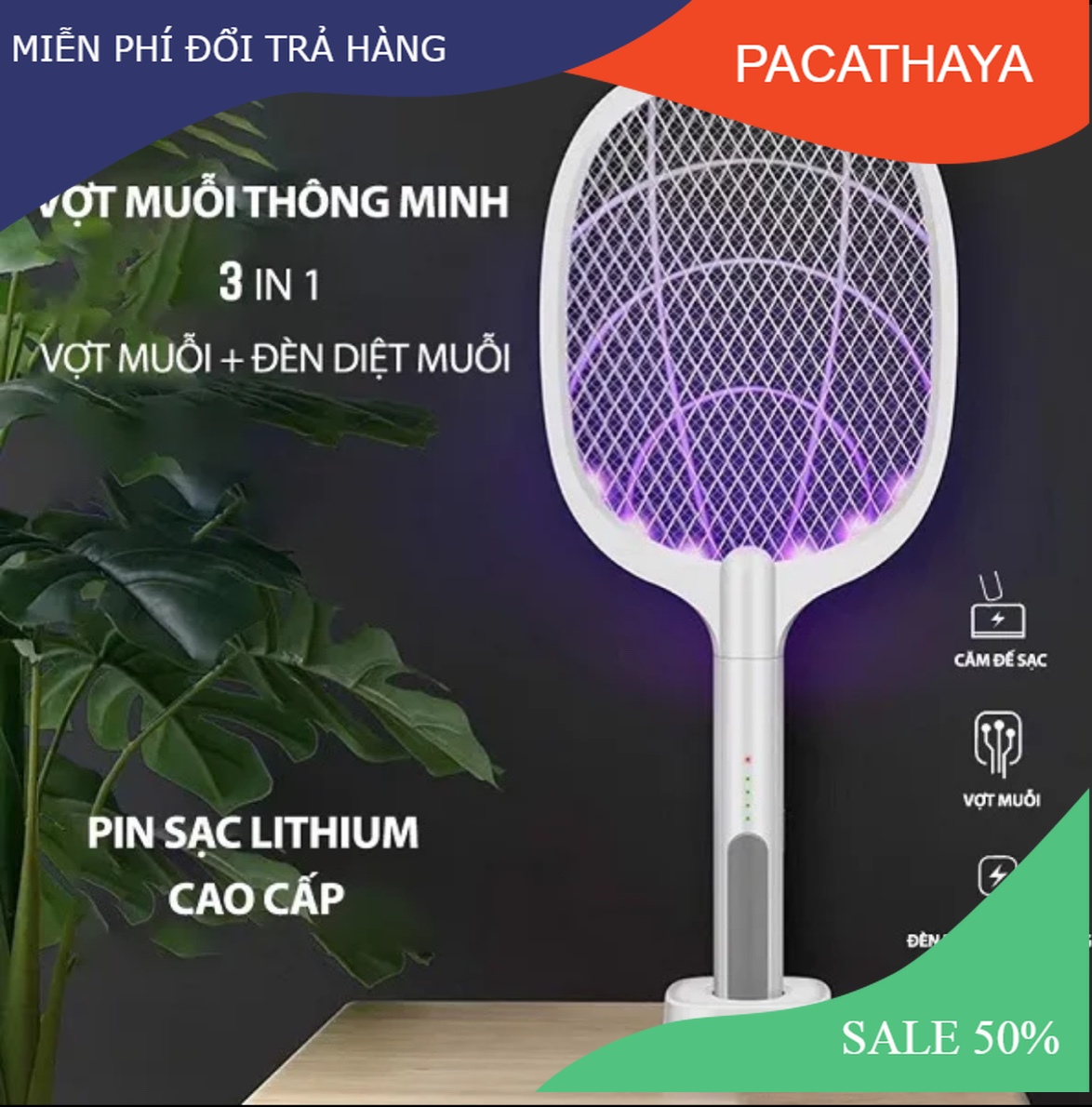 Vợt bắt muỗi tự động cao cấp kèm đế và dây sạc usb - vợt muỗi thông minh tự động bắt muỗi,vợt bắt muỗi thông minh 2in1 kiêm đèn ngủ,vợt muỗi - bảo hành 12 tháng