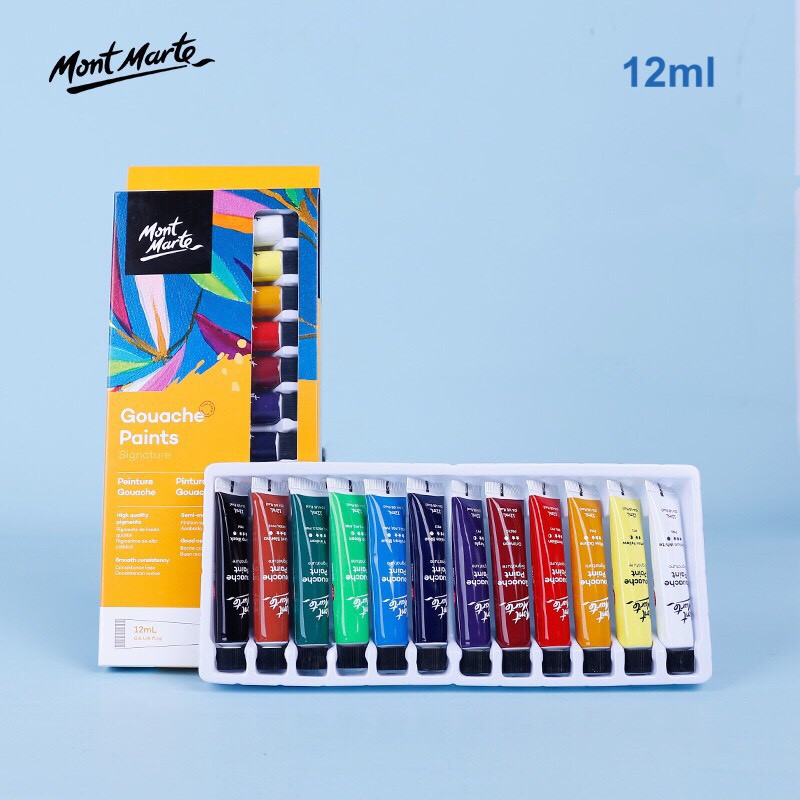 Hộp 12 màu gouache mont marte 12ml -tặng giấy vẽ
