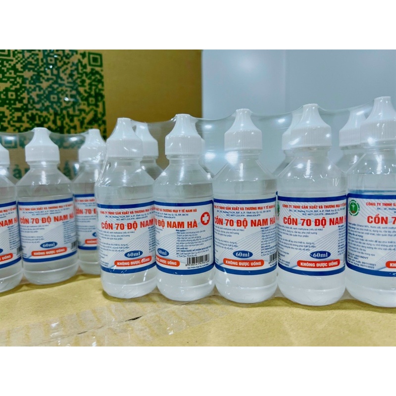Cồn 70 độ, 90 độ chai 60ml trắng xanh