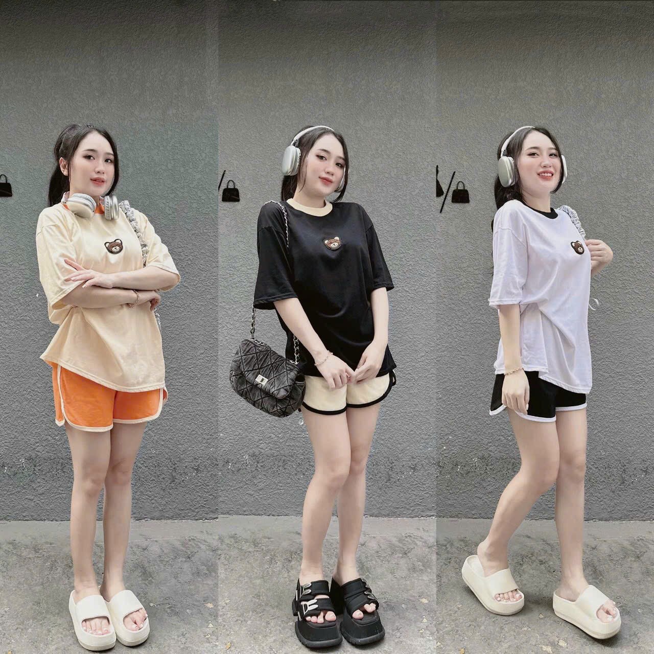 Set đồ bộ áo thun form rộng thiêu gấu nhỏ phối quần đùi viền siêu cưng , hot , đi chơi cực xinh db6781145