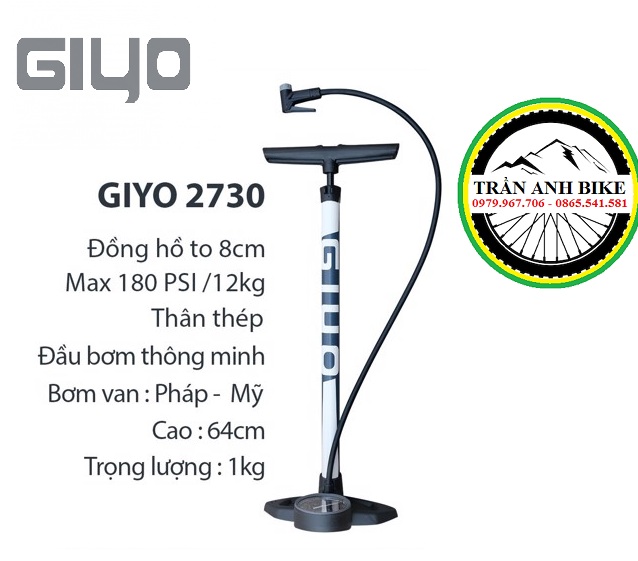 Bơm sàn xe đạp, xe máy Giyo cao cấp - Van thông minh