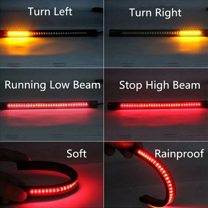 48 LED Universal Flexible Motorcycle Light Strip Tail Brake Stop/Turn Sign Light
