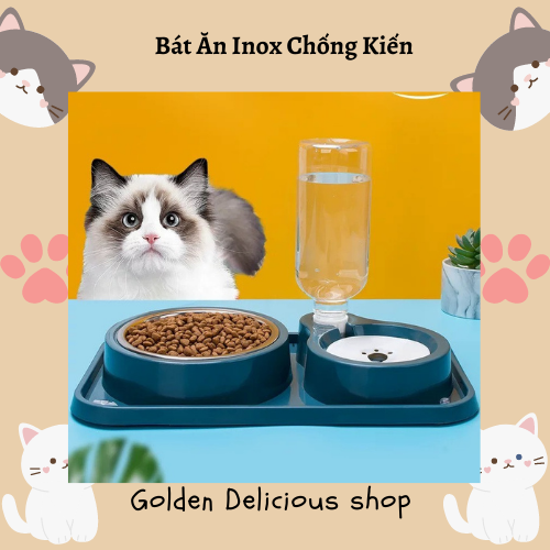 Bát Ăn Chống Kiến Cho Chó Mèo - Chất Liệu Inox - Có Kèm Bình Nước