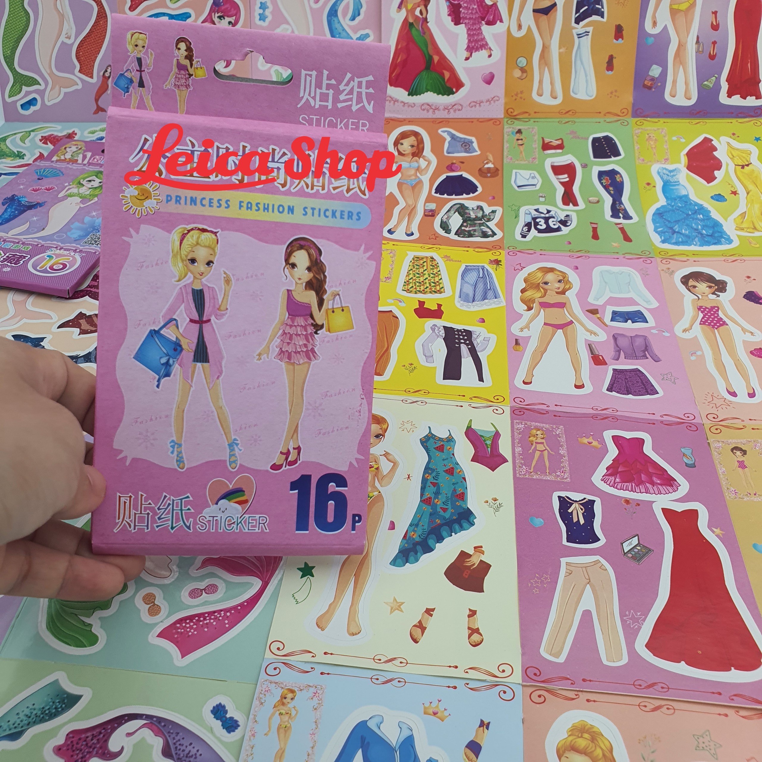 Hình dán Sticker thay đổi trang phục cho công chúa/ bé gái, nhiều mẫu, 15 set, khoảng 80 sticker cắt sẵn- Leicashop