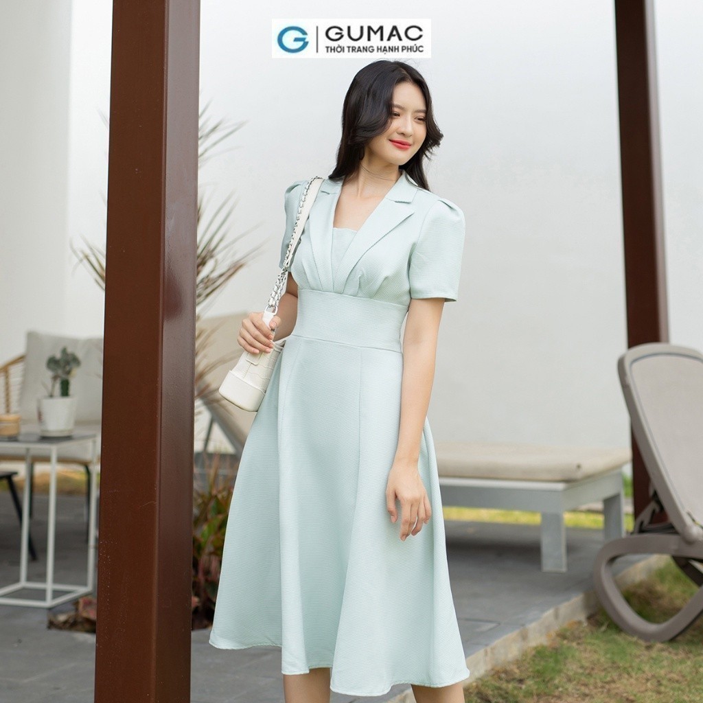 Đầm nữ xòe cổ danton thời trang GUMAC DD07041