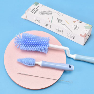 Bộ cọ rửa bình sữa núm ti silicon cao cấp cho bé gồm 3 chi tiết LAKIDS