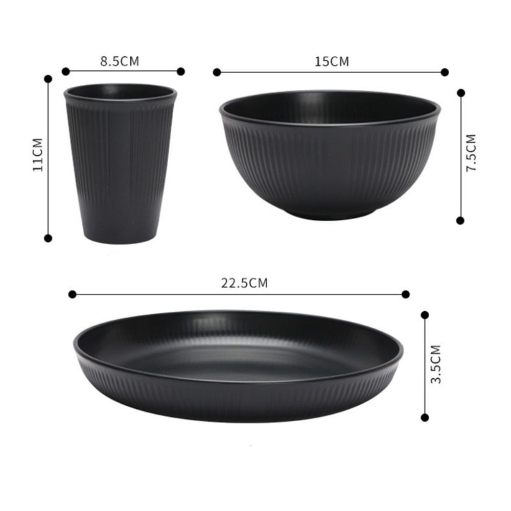 3pcs/set%20Durable%20Plastic%20Black%20Tableware%20Set%20Vertical%20Stripes%20Anti-fall%20Cutlery%20Set%20Plate/Bowl/Cup%20Party%20-%20Image%202