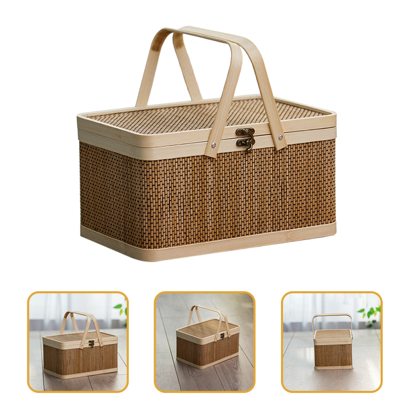 Natural Woven Picnic Basket Camping Storage Basket Large Handheld Fruit