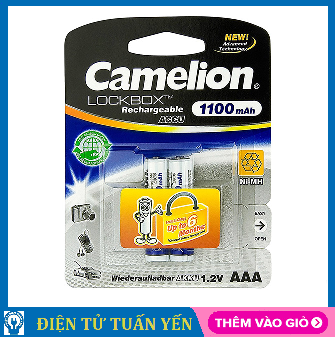 Pin sạc AAA Camelion Lockbox Recharge 1.2V dung lượng 1100mAh (vỉ 2 viên) - Hàng chính hãng