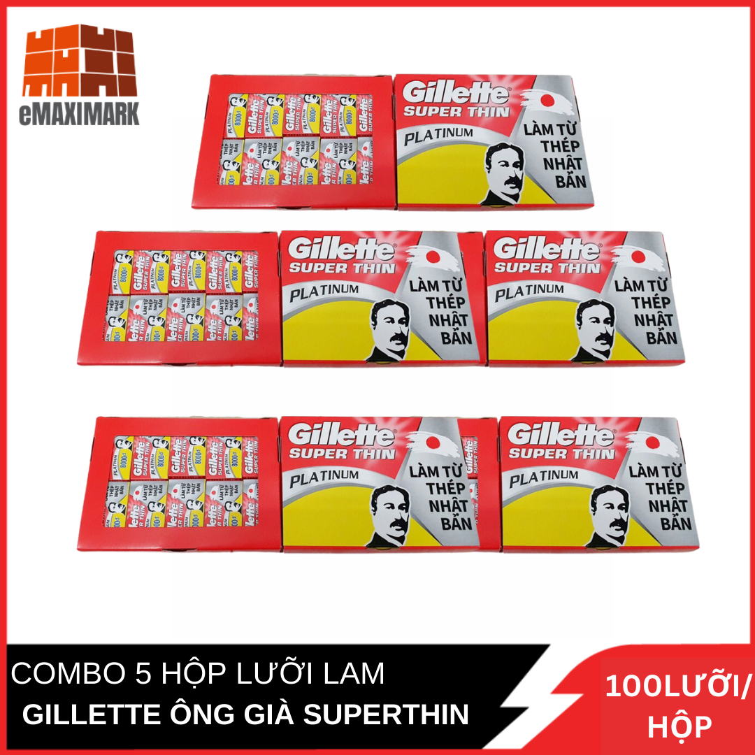 Combo 5 lưỡi lam gillette ông già superthin hộp 100 lưỡi