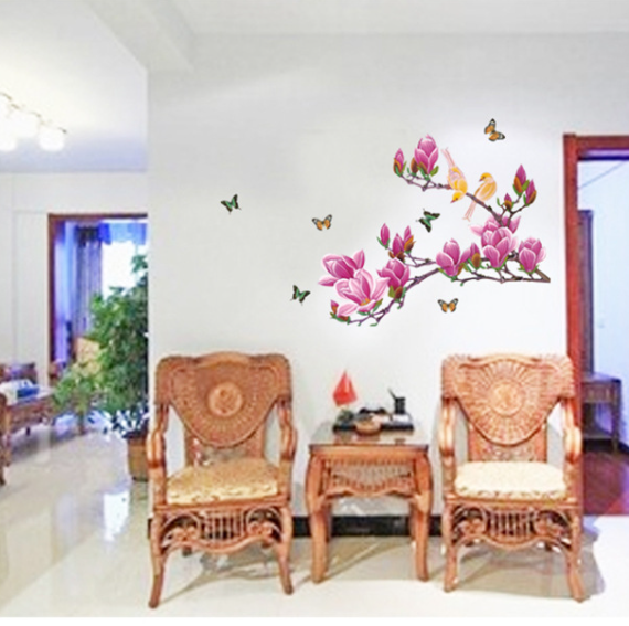 Decal trang trí tường - Cành đào hồng sẫm