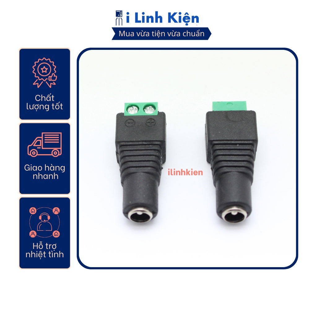 Jack nguồn DC cái 5.5x2.1mm đấu dây dùng vít