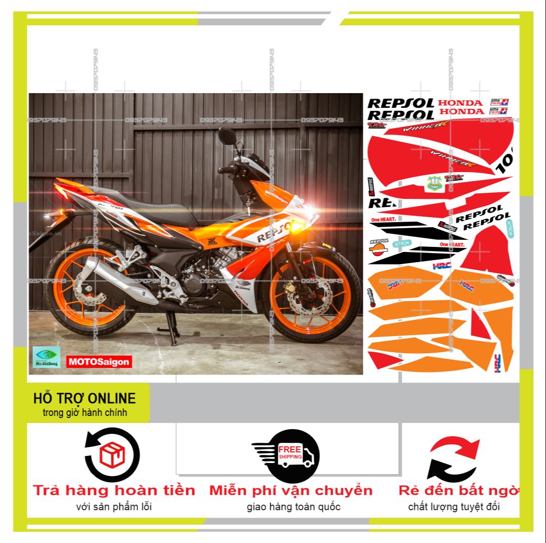 FREESHIP-- TEM RỜI WINNER X REPSOL DÁN XE TRẮNG CAM