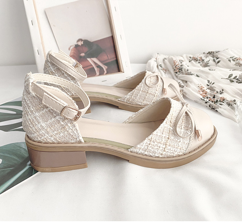 Sandal Nữ Bít Mũi Gót Thấp Đế Cao 3 Phân Đính Nơ