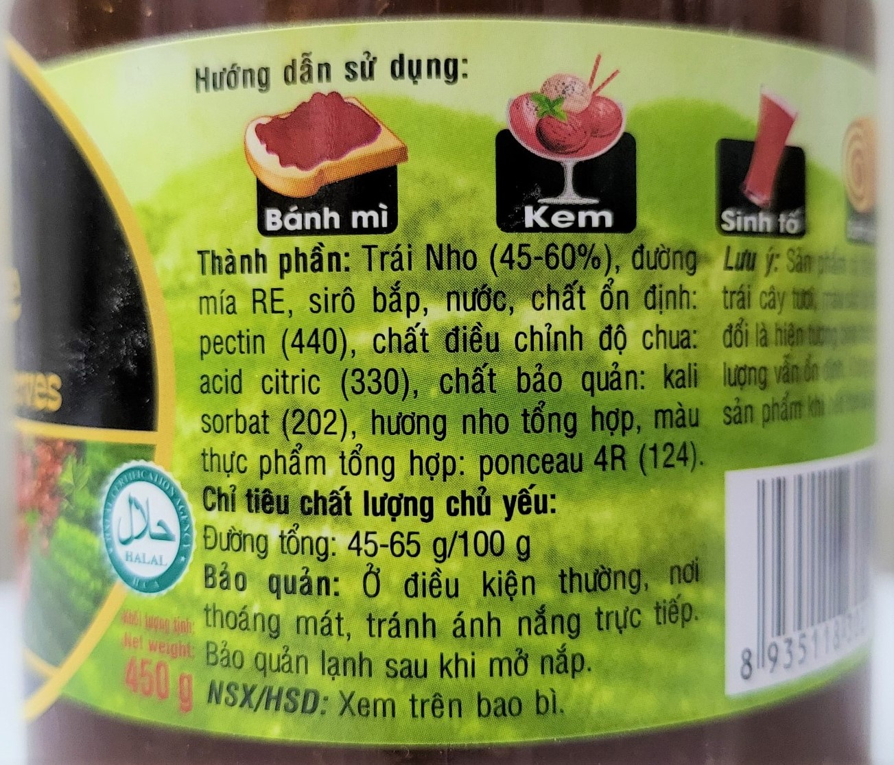 [Lọ TT 450g] MỨT NHO [VN] GOLDEN FARM Grape Preserves