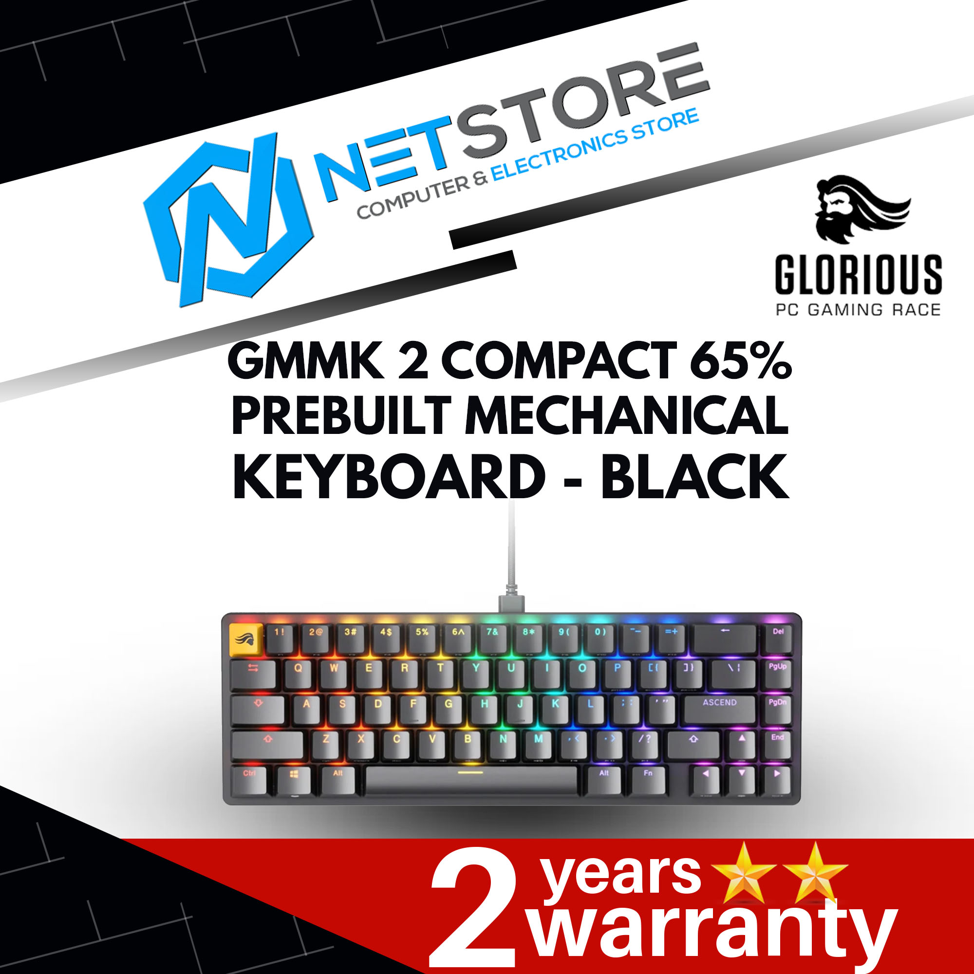 GLORIOUS GMMK 2 COMPACT 65 PREBUILT MECHANICAL KEYBOARD BLACK GLO