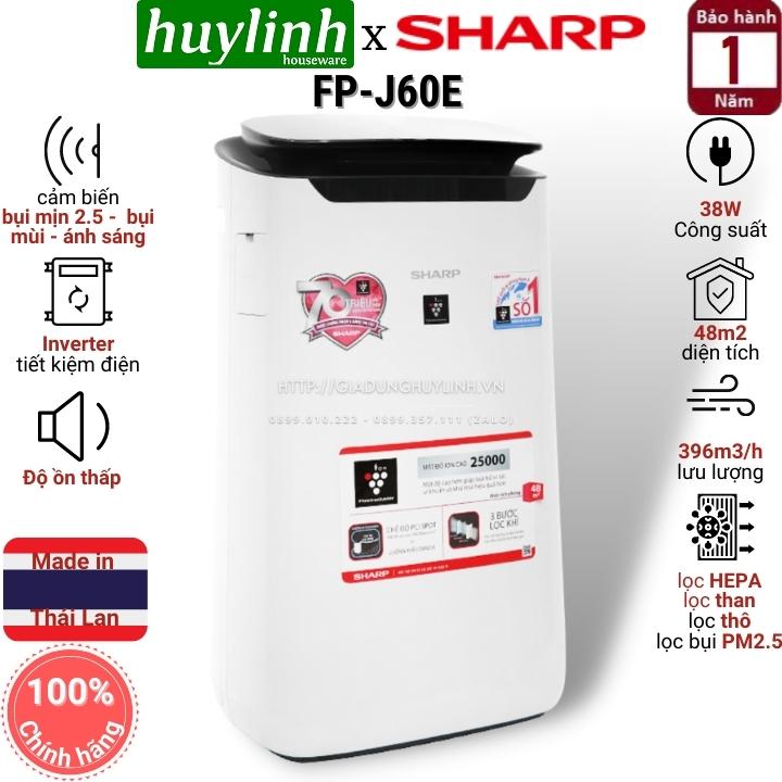 Máy lọc không khí sharp fp-j60e-w - 48m2 - thái lan