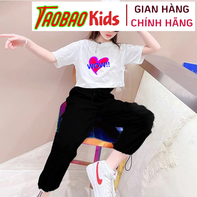 Sét Áo croptop cho bé gái cá tính trái tim WOW giá rẻ đẹp 20kg-50kg