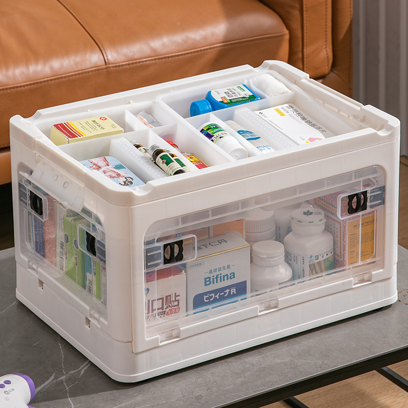 Medical box, large capacity household storage box, transparent first aid kit, foldable storage box, multi-layer extra large sorting box