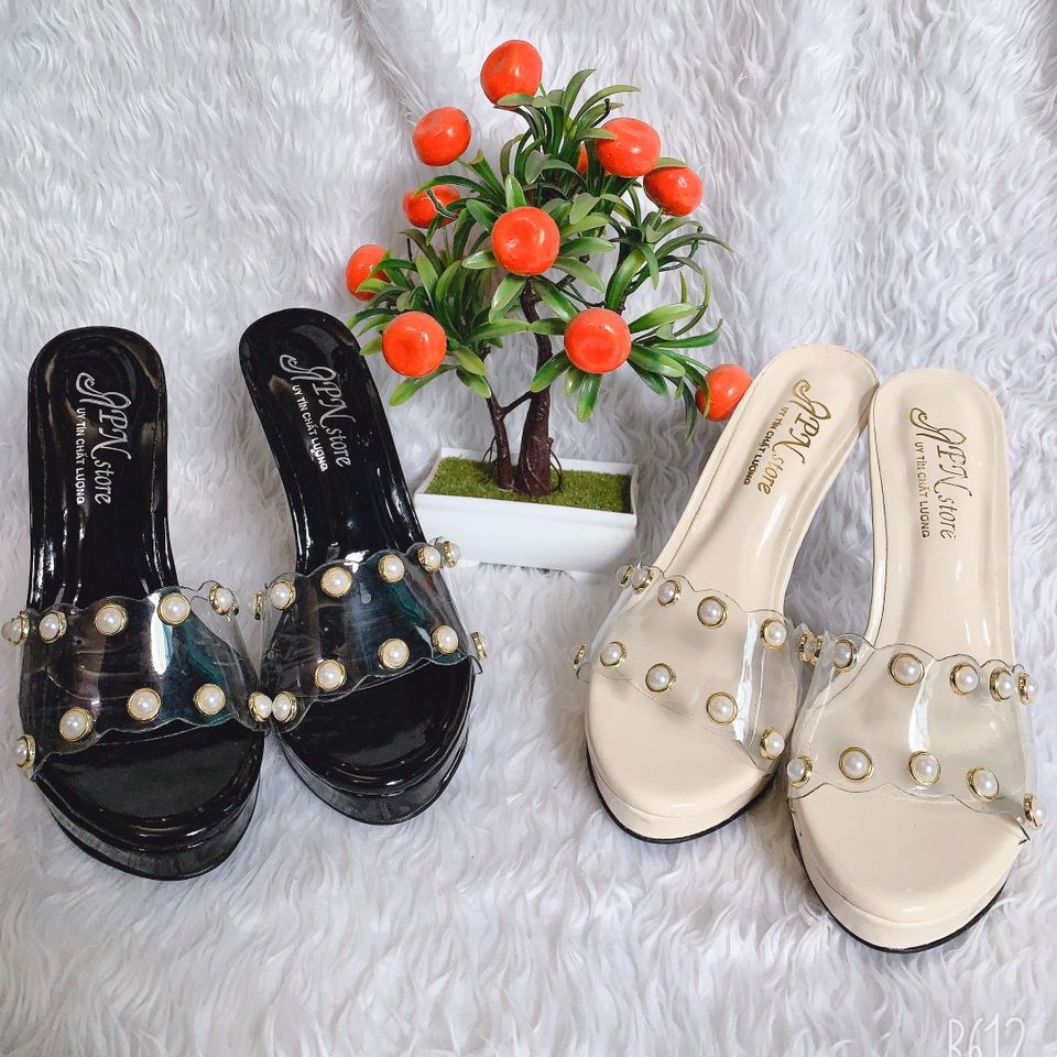 Dép Cao Gót Trong 10phan Meca Bản Trong Đính Châu