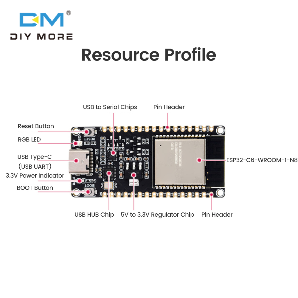 diymore ESP32-C6 Wifi Bluetooth bảng mạch phát triển onboard mô-đun ESP32-C6-WROOM-1-N8 wifi6 risc-v bảng mạch phát triển