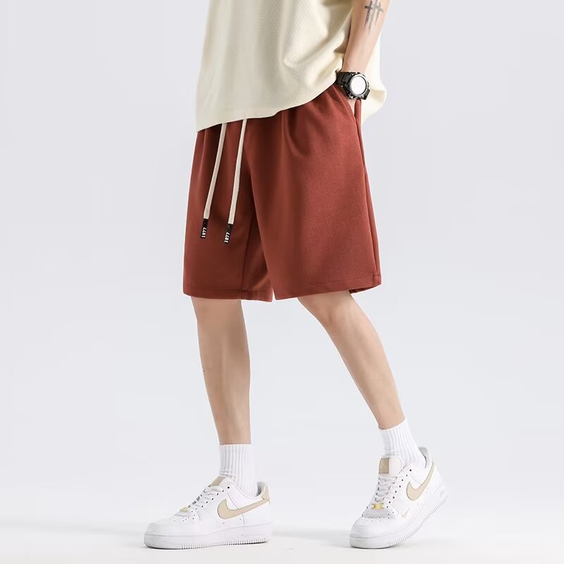 EERSHENSHI Men's shorts - elastic waist loose casual wide leg pants Drawstring solid color athletic shorts
