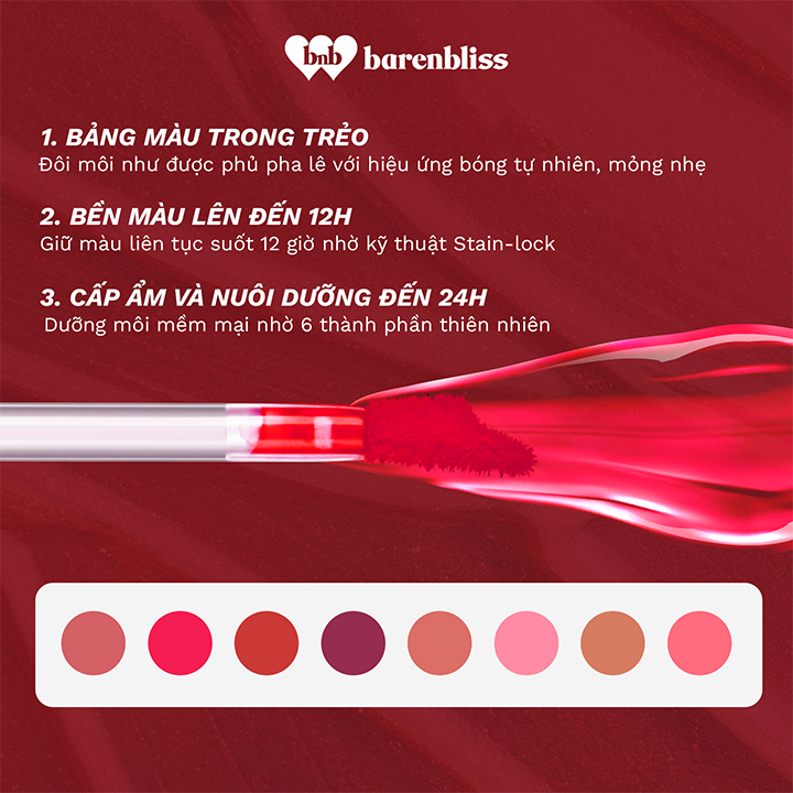 Set son tint Peach & son lì Cherry barenbliss (Son Tint Bóng Peach Căng Mọng Đôi Môi & Son Kem Lì Cherry Mịn Mượt)
