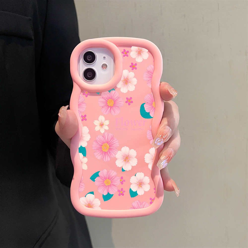 Jizetin for Redmi 8 Back Cover Pink White Flowers Macaron Bright Color Wavy Shape Soft Mobile Phone Cases. 