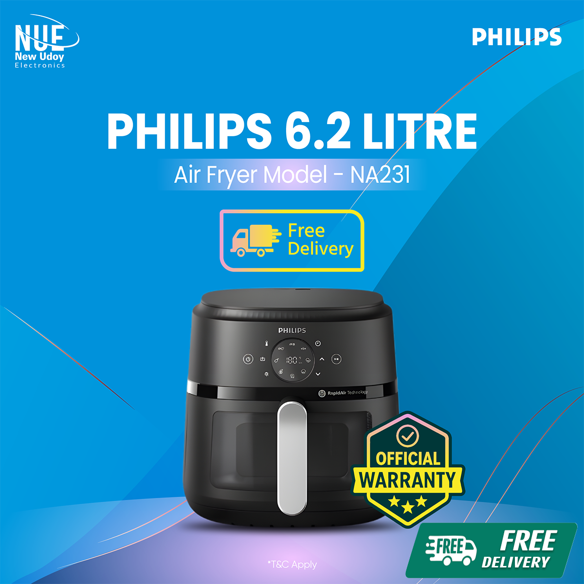 Philips 6.2L Digital Display Air Fryer (NA231) (Official) 1 year spare parts, 2 years service warranty 🚚 Free Delivery 💳 0% EMI Available, Official Warranty by Seller with Free Delivery