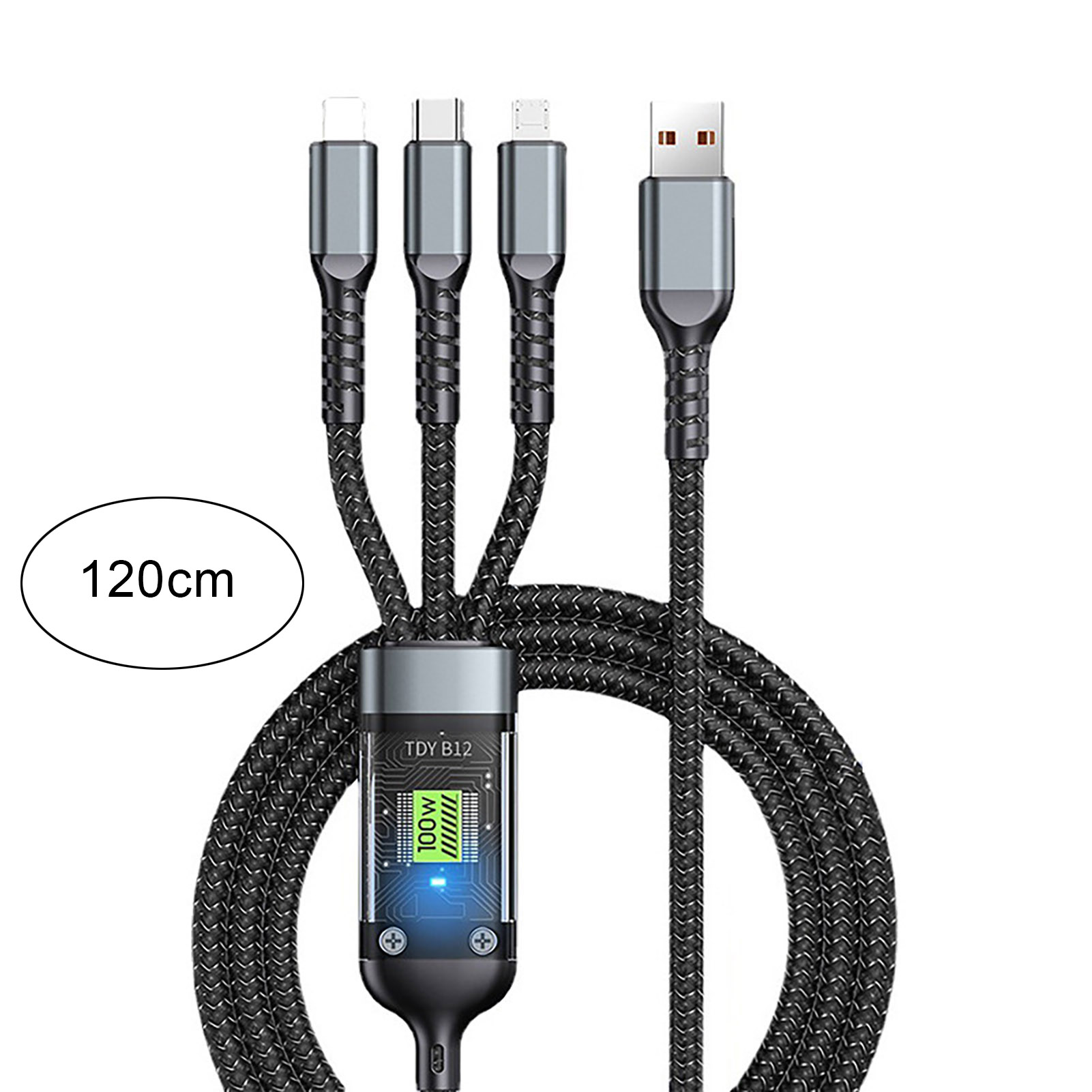 100w Fast Charging Cable High Power Usb Cable 3-in-1 Fast Charging Cable with Type-c and Micro Usb Connectors Multi Charger Cable for Universal Devices Nylon Braided
