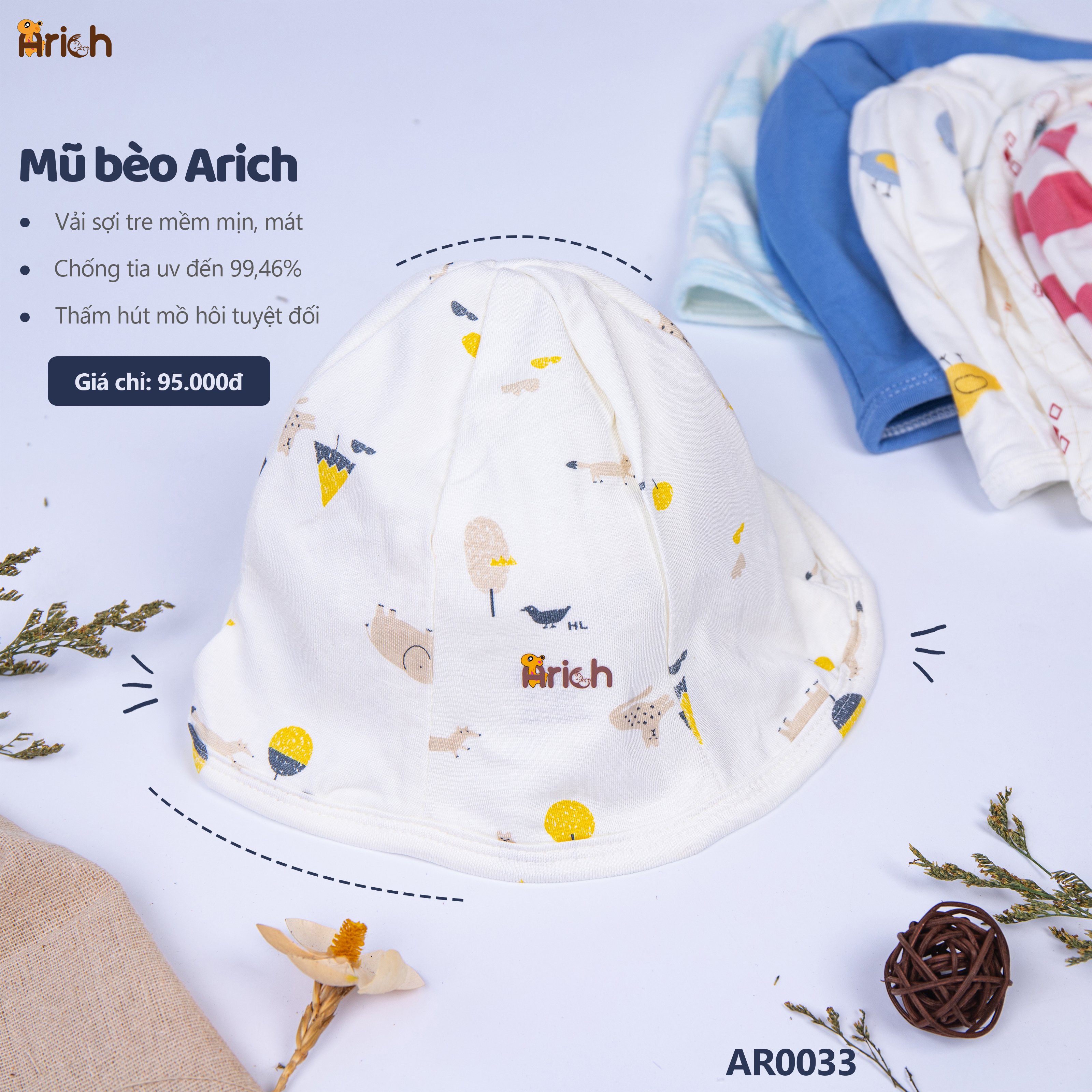 Mũ/ Nón em bé vải Sợi tre SIZE LỚN